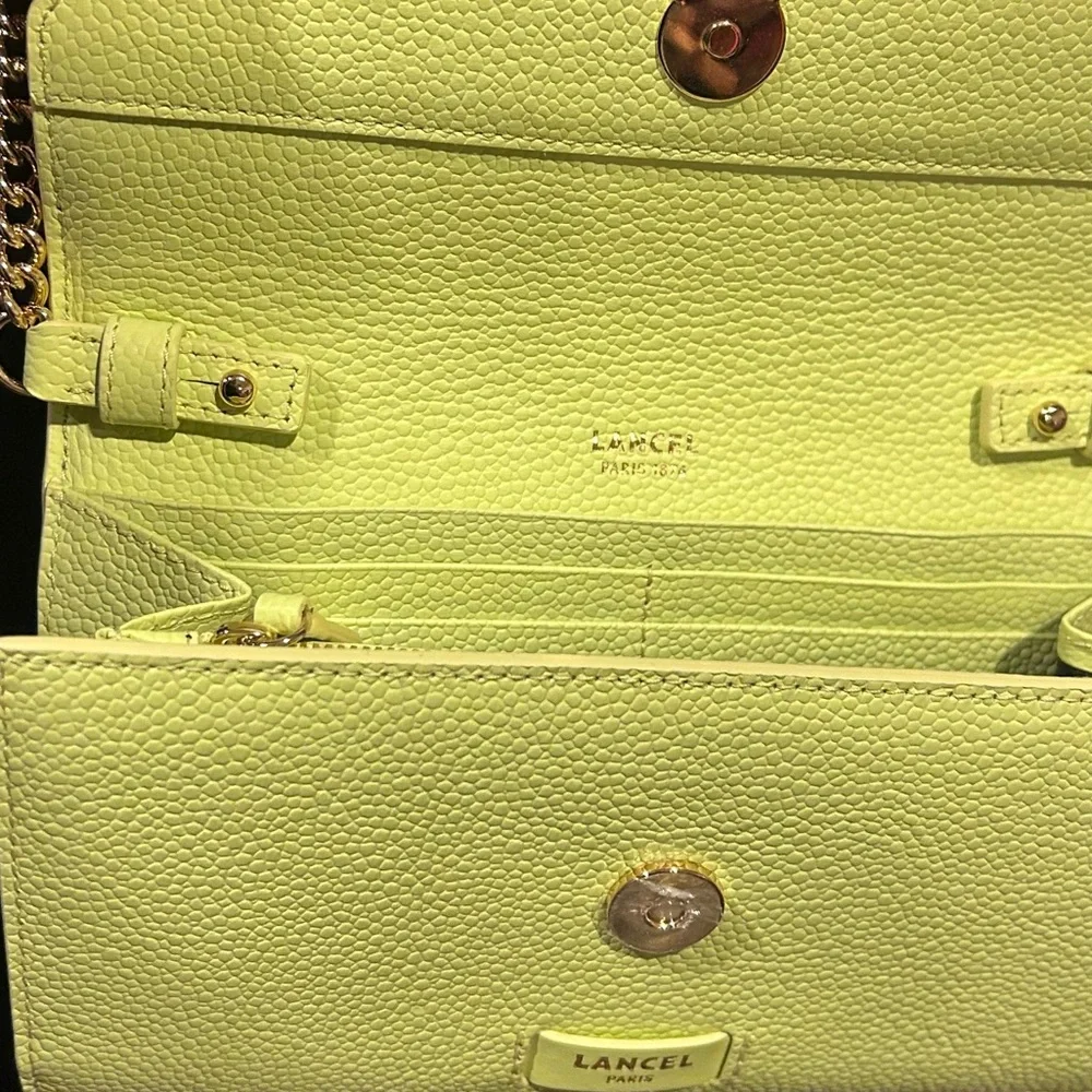 Lancel Ninon Leather Lime Chain Wallet Crossbody - Picture 3 of 10